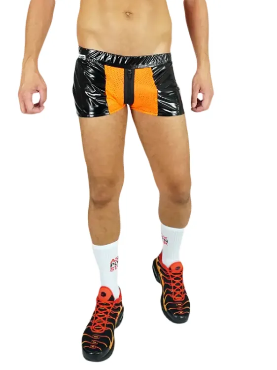 1Skinny Latex Shorts Orange.webp