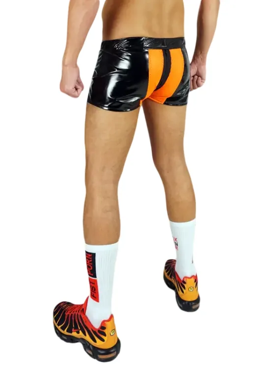 2Skinny Latex Shorts Orange.webp