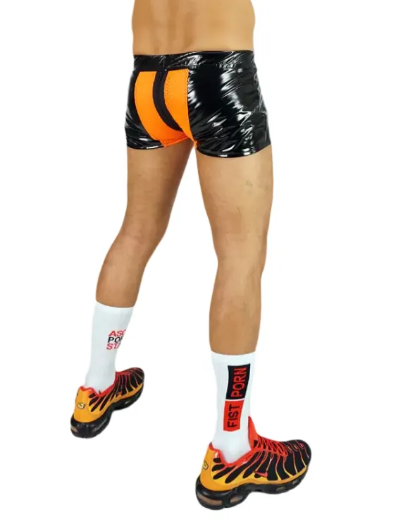3Skinny Latex Shorts Orange.webp