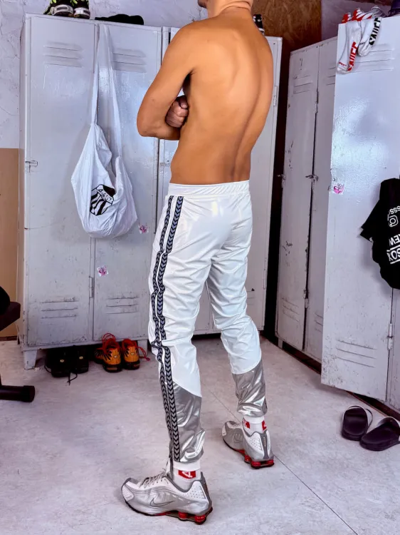 Shiny Stripes Latex Pants XXX. Shane White Silver - 2.jpeg