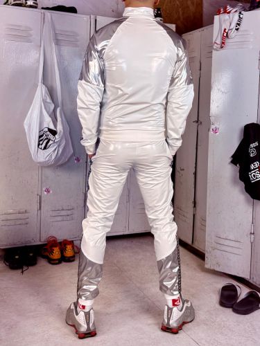Shiny Stripes Latex Jacket XXX.Shane White Silver - 2.jpeg