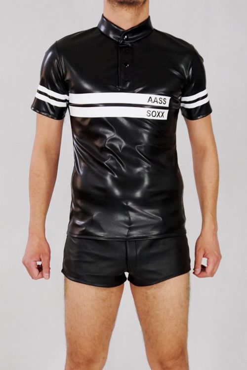 POLO SHIRT FUCKMATE BLACK PVC LEATHER1.JPG