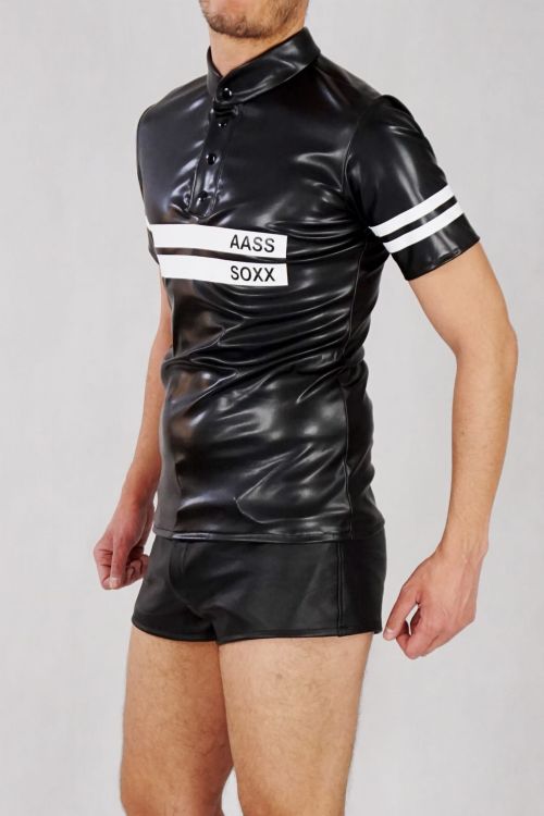 POLO SHIRT FUCKMATE BLACK PVC LEATHER2.JPG