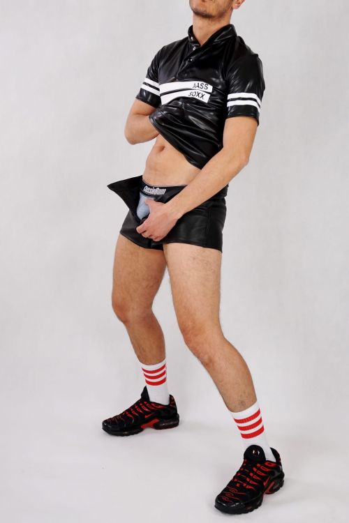 POLO SHIRT FUCKMATE BLACK PVC LEATHER8.JPG